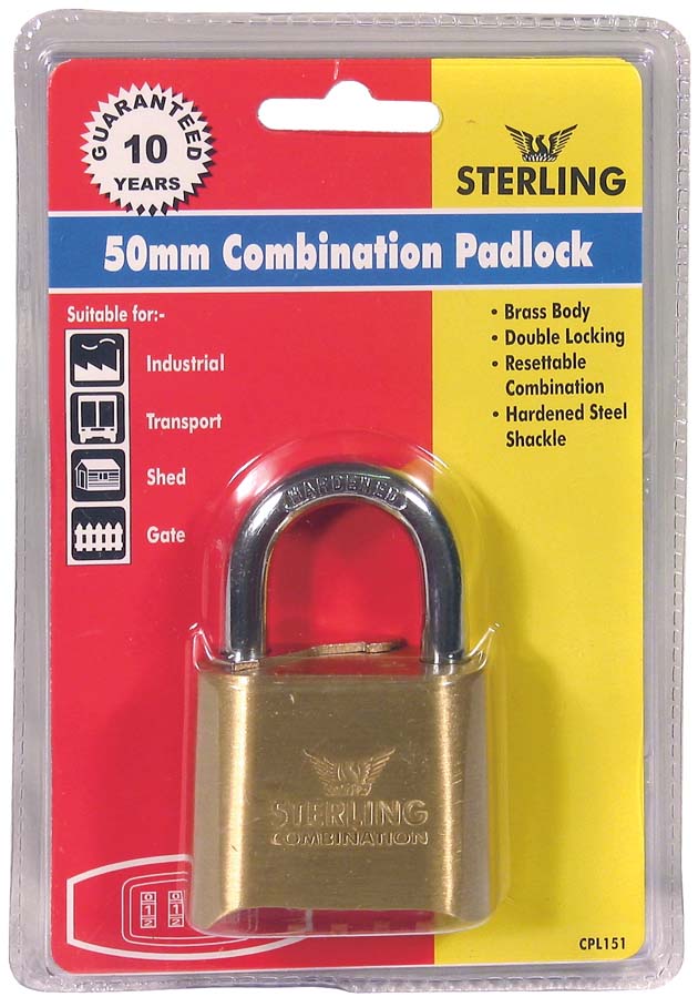 STERLING 50mm 4 Dial Brass Combination Padlock